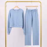 LULU (in stock) short sweatshirt and air-layer sweatpants set, long-sleeved women's round-neck elastic sports yoga outfit