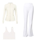 LULU DF stand-up collar jacket, U-shaped vest, bell-bottom pants three-piece set with gold zipper, sports fitness slim-fit yoga wear