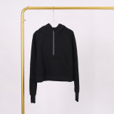 LULU Women's Yoga Wear Half-Zip Terry Hoodie Sweatshirt Casual Loose Short Fleece Sweatshirt