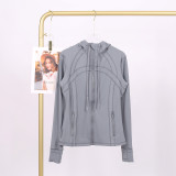 LULU In-Stock Hooded Jacket Running Yoga Coat Sports Slim Fit Zipper Cardigan Fitness Top for Women