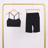 LULU Y-shaped sports vest and shorts set, vest underwear, nude-feel bra, beautiful back, shockproof, push-up yoga