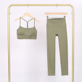 LULU Y-shaped sports vest and cropped pants set, underwear, nude-feel bra, beautiful back, shockproof, push-up, yoga round neck