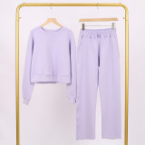 LULU (in stock) short sweatshirt and air-layer sweatpants set, long-sleeved women's round-neck elastic sports yoga outfit