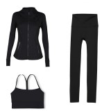 LULU DF Stand Collar Jacket, Y-Back Vest, Nine-Quarter Pants Three-Piece Set, Starry Gold Zipper Slim Fit Yoga Outfit