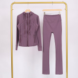 LULU in-stock hooded jacket with embossed logo, flared pants set, running and yoga wear, slim-fit zip-up cardigan with long sleeves