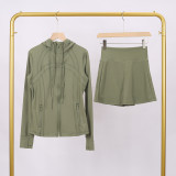 LULU branded hooded jacket and short skirt set, sports tennis skirt for women, anti-exposure fitness two-piece new style