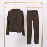 LULU in-stock hooded jacket and cropped pants set, running and yoga wear, sports slim-fit zip-up cardigan
