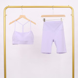 LULU Y-shaped sports vest and shorts set, vest underwear, nude-feel bra, beautiful back, shockproof, push-up yoga