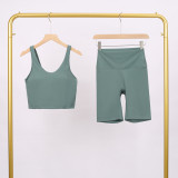 LULU Deep U Sports Tank Top and Shorts Set, Barely-there Feel Bra, Shockproof and Supportive Yoga Top for Women, Short Style