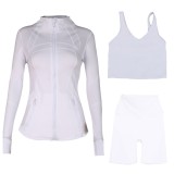 LULU DF stand-up collar jacket, U-shaped vest, three-piece set with cropped pants and gold zipper, slim-fit sports yoga wear