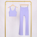 LULU U-shaped sports tank top and flared pants set, bra with beautiful back design, shockproof and supportive yoga top for women, sleeveless and short style