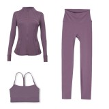 LULU DF Stand Collar Jacket, Y-Back Vest, Nine-Quarter Pants Three-Piece Set, Starry Gold Zipper Slim Fit Yoga Outfit