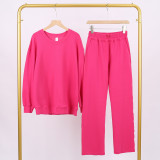 LULU (in stock) long-sleeve sweatshirt and air-layer sweatpants set, long-sleeve women's round-neck elastic sports yoga outfit