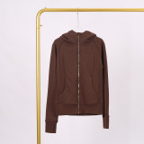 LULU Yoga Wear Full-Zip Loose Hoodie Sweatshirt with Gold Label, Casual Loose Short Fleece-Lined Sweatshirt
