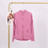 LULU DF Steel Seal Stand Collar Jacket for Women, Slim Fit Stand Collar Stretch Jacket with Gold Zipper, Fitness Yoga Wear for Women