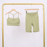 LULU Y-shaped sports vest and shorts set, vest underwear, nude-feel bra, beautiful back, shockproof, push-up yoga