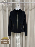 Third-generation yoga jacket without mesh, lulu style, with gold zipper, stand-up collar, elastic and breathable, suitable for running, fitness, and commuting for women