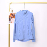 LULU DF Steel Seal Stand Collar Jacket for Women, Slim Fit Stand Collar Stretch Jacket with Gold Zipper, Fitness Yoga Wear for Women