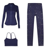 LULU DF Stand Collar Jacket, Y-Back Vest, Nine-Quarter Pants Three-Piece Set, Starry Gold Zipper Slim Fit Yoga Outfit