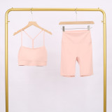 LULU Y-shaped sports vest and shorts set, vest underwear, nude-feel bra, beautiful back, shockproof, push-up yoga