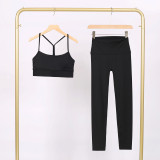 LULU Y-shaped sports vest and cropped pants set, underwear, nude-feel bra, beautiful back, shockproof, push-up, yoga round neck