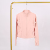 LULU DF Stand Collar Jacket New Slim Fit Stand Collar Stretch Jacket with Gold Zipper for Fitness and Yoga