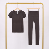 LULU3.0 High-Elasticity Sports Round-Neck Short-Sleeve Nine-Point Pants Set for Women, Quick-Dry Running Training T-Shirt, Yoga Outfit for Women