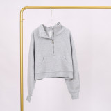 LULU Women's Yoga Wear Half-Zip Terry Stand-Up Collar Sweatshirt Casual Loose Short Fleece-Lined Sweatshirt