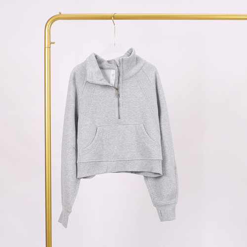 LULU Women's Yoga Wear Half-Zip Terry Stand-Up Collar Sweatshirt Casual Loose Short Fleece-Lined Sweatshirt