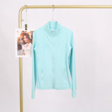 LULU DF Steel Seal Stand Collar Jacket for Women, Slim Fit Stand Collar Stretch Jacket with Gold Zipper, Fitness Yoga Wear for Women