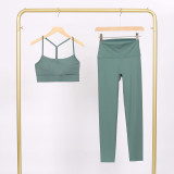 LULU Y-shaped sports vest and cropped pants set, underwear, nude-feel bra, beautiful back, shockproof, push-up, yoga round neck