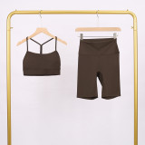 LULU Y-shaped sports vest and shorts set, vest underwear, nude-feel bra, beautiful back, shockproof, push-up yoga