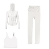 LULU DF hooded jacket, U-shaped vest, cropped pants three-piece set, starry gold zipper slim-fit yoga outfit