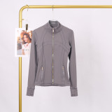 LULU DF Stand Collar Jacket for Women, Slim Fit Casual Versatile Stretchy Gold Zipper Fitness Yoga Wear