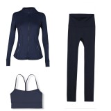LULU DF Stand Collar Jacket, Y-Back Vest, Nine-Quarter Pants Three-Piece Set, Starry Gold Zipper Slim Fit Yoga Outfit