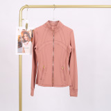 LULU DF Steel Seal Stand Collar Jacket for Women, Slim Fit Stand Collar Stretch Jacket with Gold Zipper, Fitness Yoga Wear for Women