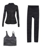 LULU DF stand-up collar jacket, U-shaped vest, cropped pants three-piece set, starry gold zipper slim-fit yoga wear