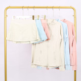 LULU Stand Collar Jacket Three-Pleat Skirt Set for Fitness and Sports, Two-in-One Anti-Exposure Elastic Tennis Skirt for All Seasons