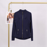 LULU DF Steel Seal Stand Collar Jacket for Women, Slim Fit Stand Collar Stretch Jacket with Gold Zipper, Fitness Yoga Wear for Women