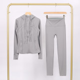 LULU in-stock hooded jacket and cropped pants set, running and yoga wear, sports slim-fit zip-up cardigan