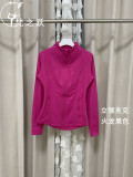 Yoga outfit set lulu stand-up collar long-sleeve jacket with embossed logo, elastic and breathable for yoga, running, fitness, and commuting for women