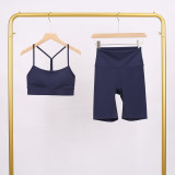 LULU Y-shaped sports vest and shorts set, vest underwear, nude-feel bra, beautiful back, shockproof, push-up yoga