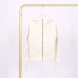 LULU Yoga Wear Full-Zip Loose Hoodie Sweatshirt with Gold Label, Casual Loose Short Fleece-Lined Sweatshirt