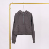 LULU Women's Yoga Wear Half-Zip Terry Hoodie Sweatshirt Casual Loose Short Fleece Sweatshirt