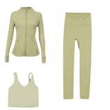 LULU DF stand-up collar jacket, U-shaped vest, cropped pants three-piece set, starry gold zipper slim-fit yoga wear