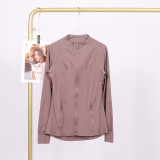 LULU DF Steel Seal Stand Collar Jacket for Women, Slim Fit Stand Collar Stretch Jacket with Gold Zipper, Fitness Yoga Wear for Women