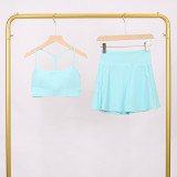 LULU Women's Sports Tennis Skirt Anti-Exposure Fitness Y-Back Vest Short Skirt Set Two-in-One Yoga Shorts