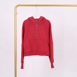 LULU Women's Yoga Wear Half-Zip Terry Hoodie Sweatshirt Casual Loose Short Fleece Sweatshirt