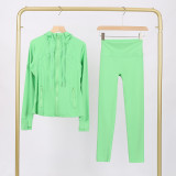 LULU In-Stock Hooded Embossed Stand Collar Jacket and Cropped Pants Set Yoga Outfit Slim Fit Zipper Cardigan