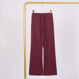 LULU Nude Feel High-Waisted Drawstring Straight Pants for Women, Loose Slimming Long Pants, Yoga Sports Fitness Pants, Casual Versatile